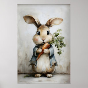 Poster Lapin de Pâques imprimé carotte, lapin de printemp