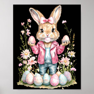 Poster Lapin de Pâques Mignon Ruban Rose