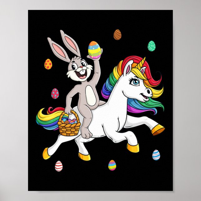 Poster Lapin De Pâques Monter Une Unicorne Mignonne Fille (Devant)