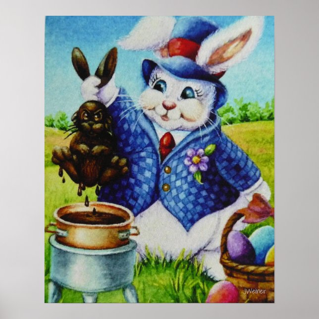 Poster Lapin de Pâques plonge lapin dans l'art du chocola (Devant)