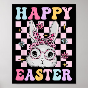 Poster Lapin de Pâques Retro Groovy à Carreaux Pour Femme