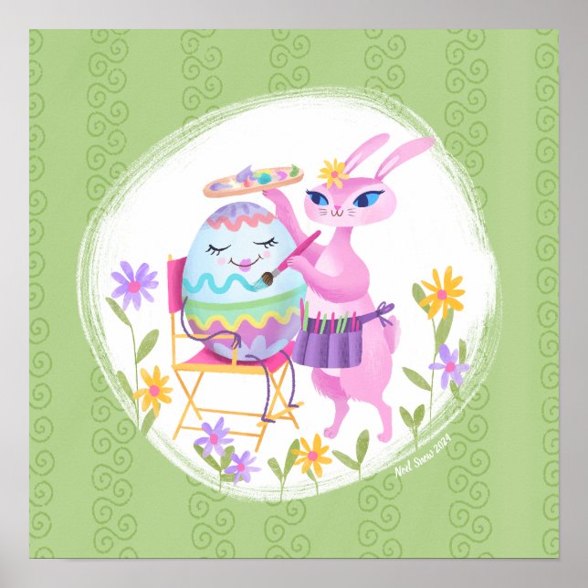 Poster Lapin de Pâques rose et oeuf | (Devant)
