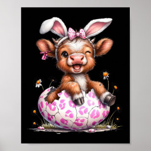 Poster Lapin de Pâques Vache Drôle Amateur de Vaches Mign