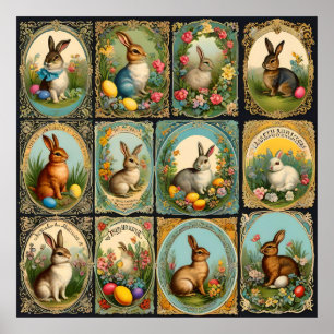 Poster Lapin de Pâques vintage, Bunny de Pâques Rétro, Bu