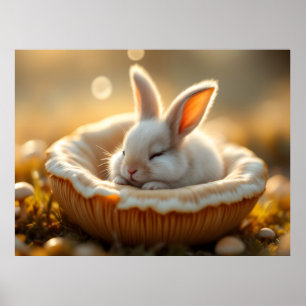 Poster Lapin de rêve douillet – Illustration de bébé lapi
