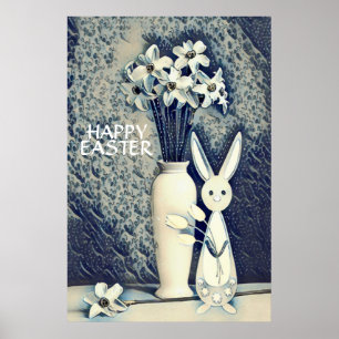 Poster Lapin de style Ukiyo-e japonais et jonquilles Pâqu