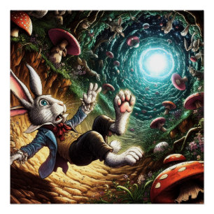 Poster Lapin En Panique Tombant Sur Le Trou Du Lapin