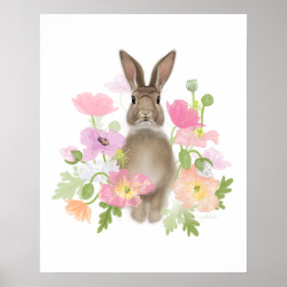 Poster Lapin en Poppies (Pastel)