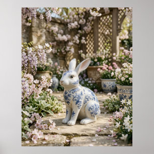 Poster Lapin en porcelaine Fleur Calme