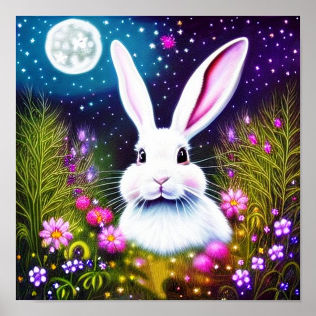 Poster Lapin et fleurs (Devant)
