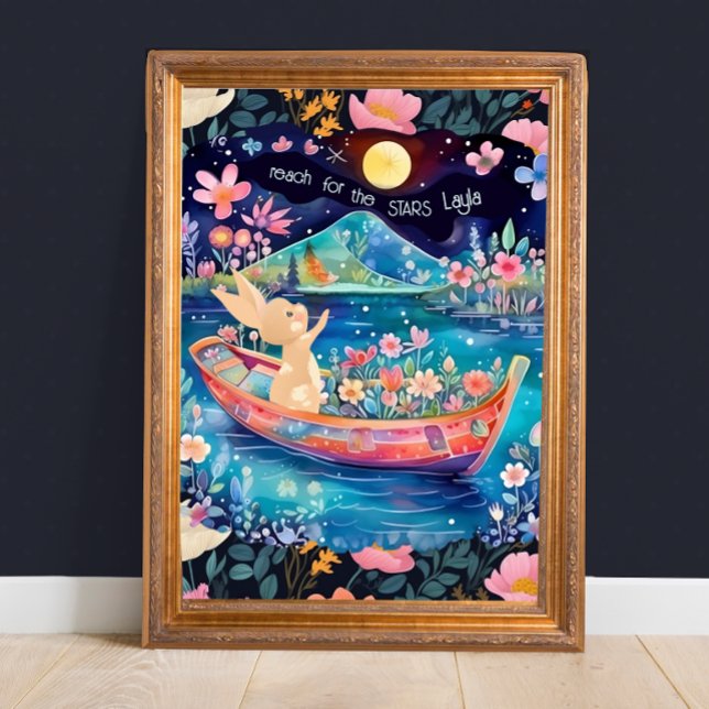 Poster Lapin floral en bois pour atteindre les étoiles  (Créateur téléchargé)