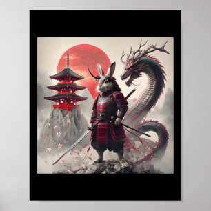 Poster Lapin graphique de samouraï Bunny japonais guerrie
