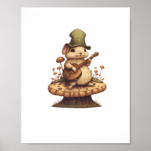 Poster Lapin Jouant Banjo Sur Le Lapin De Champignons Cot