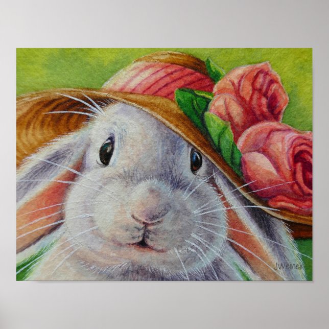 Poster Lapin lapin blanc au printemps Bonnet Art 11x14 (Devant)