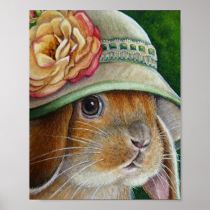 Poster Lapin lapin Brown au printemps Bonnet Art 8x10