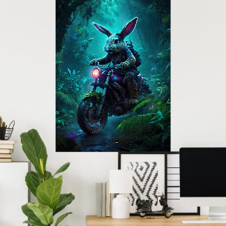 Poster Lapin Lapin Imaginaire En Moto