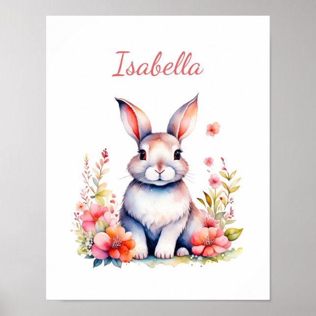 Poster Lapin lapin personnalisé en Fleurs roses (Devant)