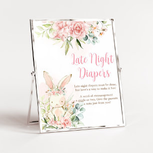 Poster Lapin Lapin Rose Floral Bébé Diapeurs de nuit tard