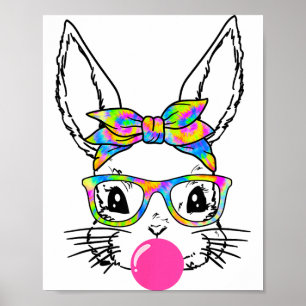 Poster Lapin Mignon Avec Bandana Tie Dye Lunettes Bubble