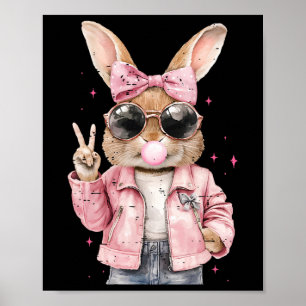 Poster Lapin mignon coquette soufflant une bulle Funny Ea