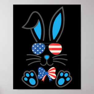 Poster Lapin Mignon Drapeau Usa Lunettes Papillon Joyeuse