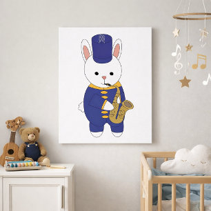 Poster Lapin mignon joueur de saxophone de la fanfare en