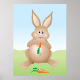 Poster Lapin Mignon Mangeant une Carotte Adorable