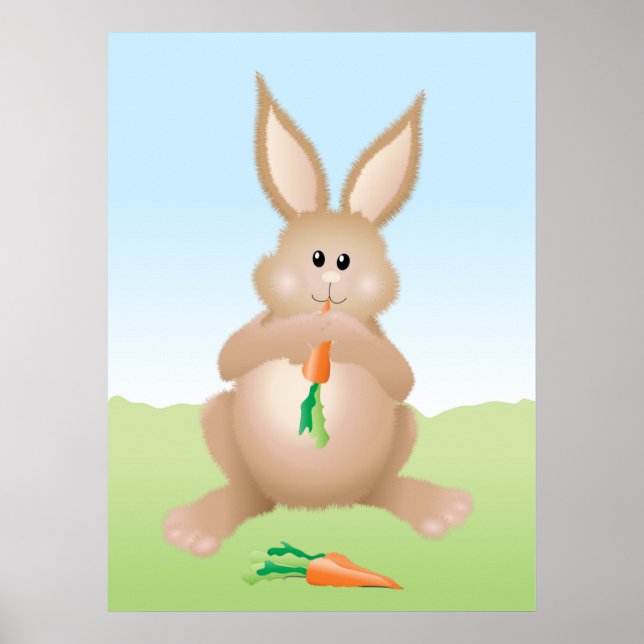 Poster Lapin Mignon Mangeant une Carotte Adorable (Devant)