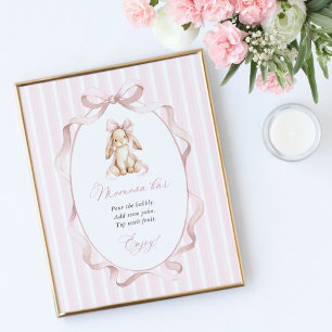 Poster Lapin Mignon, Nœud Rose, Rayures Roses, Bar Momosa