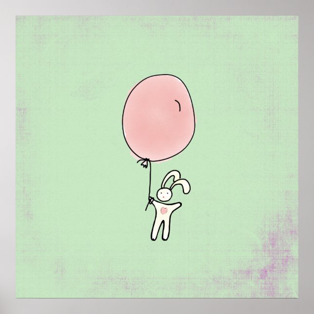 Poster Lapin Mignon Tenant un Ballon (Devant)