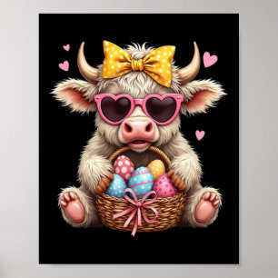 Poster Lapin mignon Vache Rétro Fermier Occidental Pâques
