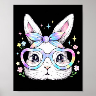Poster Lapin Mignon Visage Lunettes Tie Dye Fille Heureus