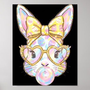 Poster Lapin mignon visage tie dye lunettes fille heureus