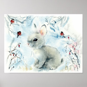 Poster Lapin Moutonneux Dans La Neige 