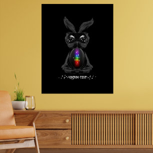 Poster Lapin noir mignon avec une âme arc-en-ciel Chakra