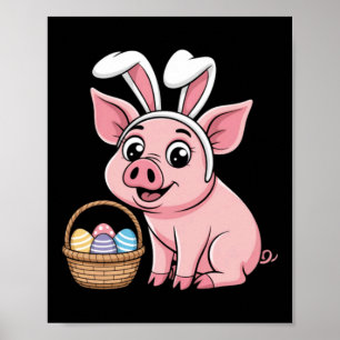 Poster Lapin Oreilles De Cochon Heureux Oeufs De Pâques P