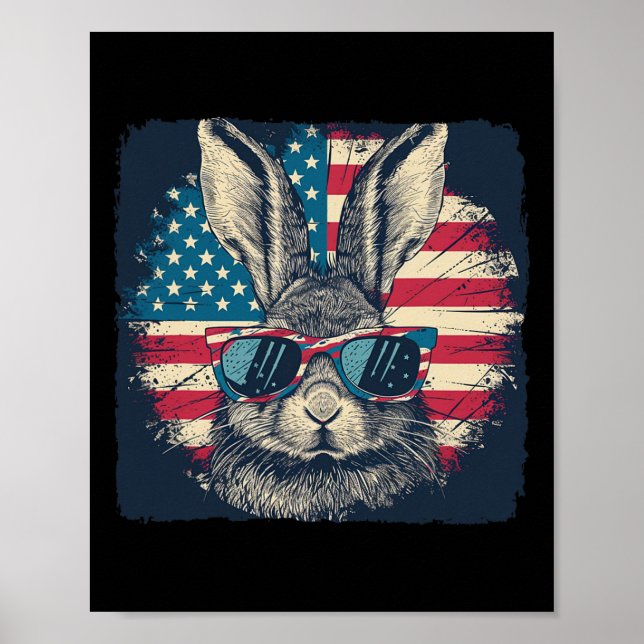 Poster Lapin Patriot Américain 4 juillet Auteur De Cadeau (Devant)