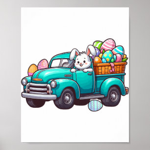 Poster Lapin Portant Des Oeufs De Pâques Sur La Chasse De
