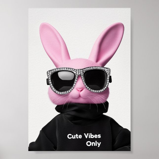 Poster Lapin rose dans les lunettes de soleil (Devant)