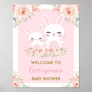 Poster Lapin rose Fille Baby shower lapin mignon