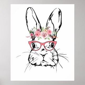 Poster lapin rose, rétro, vintage