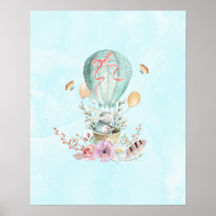 Poster Lapin Whimsical Riding dans un ballon à air chaud