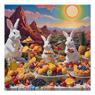 Poster Lapins blancs avec paysage de fruits