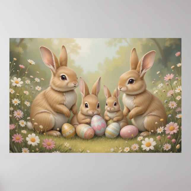 Poster Lapins de Pâques adorables dans l'animal de printe (Devant)