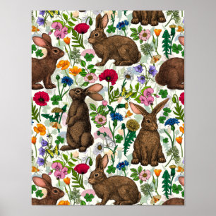 Poster Lapins et fleur sauvage