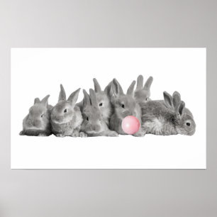 Poster Lapins Mets Lapin Bubble Gum Nursery Enfant