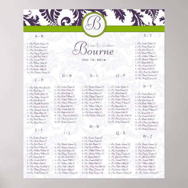 Poster Lapis Purple Damask Vert Siège Graphique 12 Tablea (Devant)