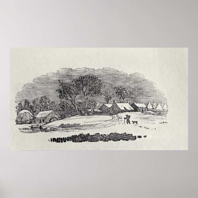 Poster L'approche d'un village en hiver (Devant)