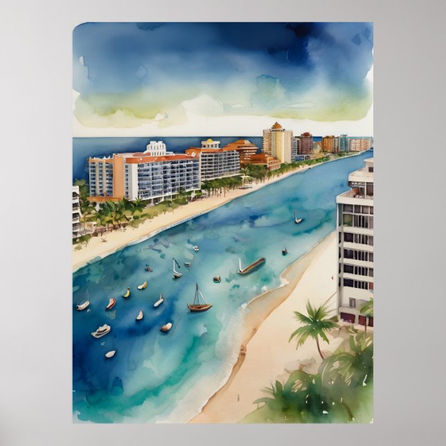 Poster L'aquarelle de Cancun (Devant)