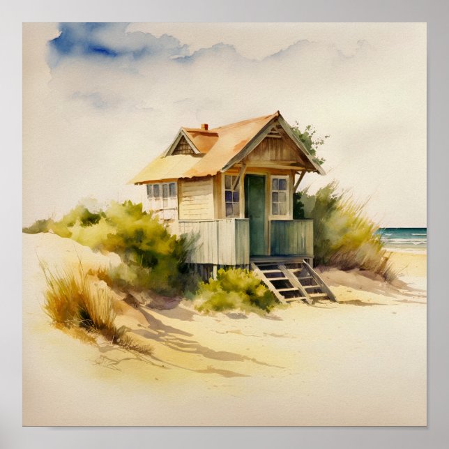 Poster L'aquarelle de la cabane de plage (Devant)